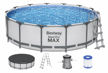 Каркасний басейн Bestway 56420 Steel Pro MAX 366&times;122 см з насосом, драбиною та тентом, круглий, 10250 л 56420 фото
