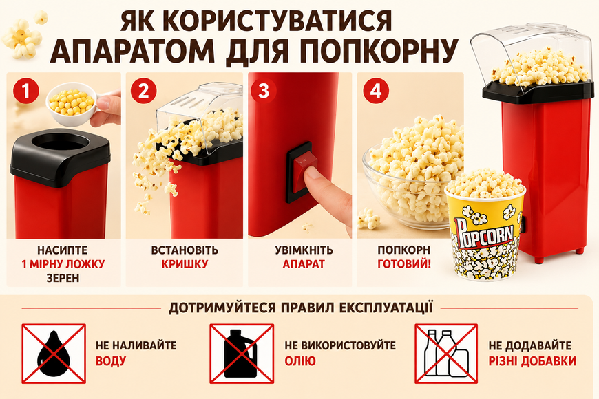 Попкорница Popcorn Maker для детей и дома 1200 Вт &mdash; аппарат для приготовления попкорна без масла СА-6603 фото
