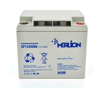 Акумуляторна батарея MERLION AGM GP12400M6 12 V 40 Ah ( 196 x 165 x 175 ), 11.9 kg, Grey, Q1/96 GP12400M6 фото