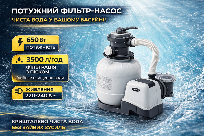 Песочный фильтр-насос Intex 26642, 3500 л/ч, 220&ndash;240 В для каркасных и надувных бассейнов 26642 фото