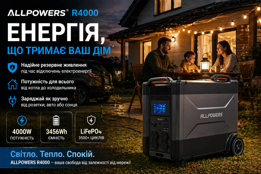 Портативна зарядна станція ALLPOWERS R4000 3456Wh 4000W LiFePO4 Wi-Fi MPPT 3000W 45464 фото