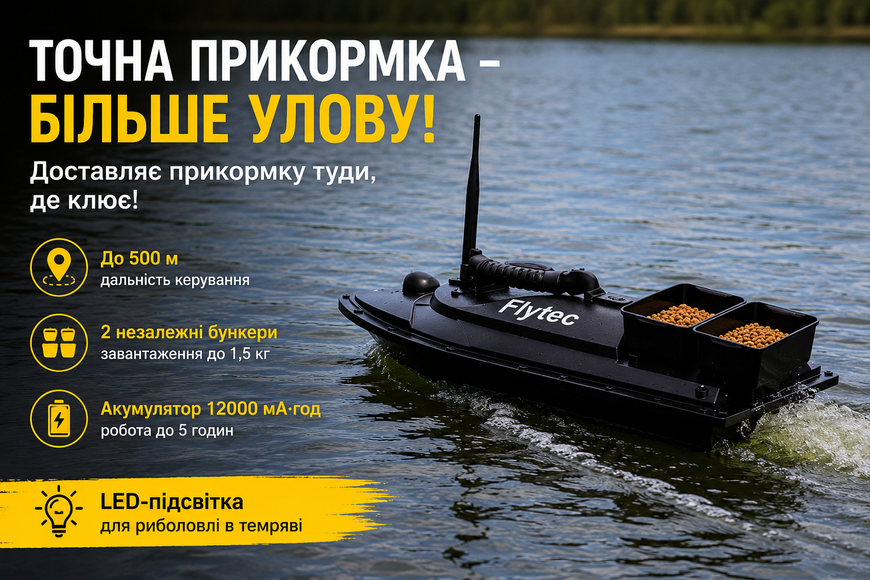 Радіокерований кораблик для прикормки 12000 мА&middot;год з двома бункерами та LED-підсвіткою 0387/МК фото