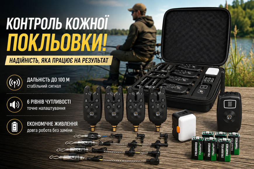 Набір сигналізаторів клювання Carp Line TLI-07 4+1 з пейджером, свінгерами та кейсом 0390/МК фото