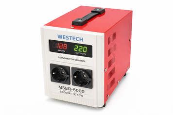 Стабілізатор напруги Westech MSER 5000 VA-V2/3750W однофазний, сервопривід, монтажу підлоги, LED дисплей, діапазон 130-260V, AC230&plusmn;3%, 2*Shuko MSER 5000 VA-V2 фото