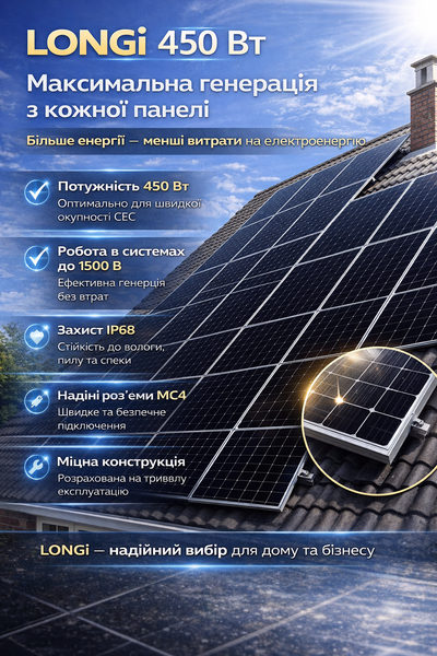 Солнечная панель LONGi LR4-72HPH-450M Hi-MO 450 Вт Silver Frame (MC4, 1500V, 20A) 46220 фото