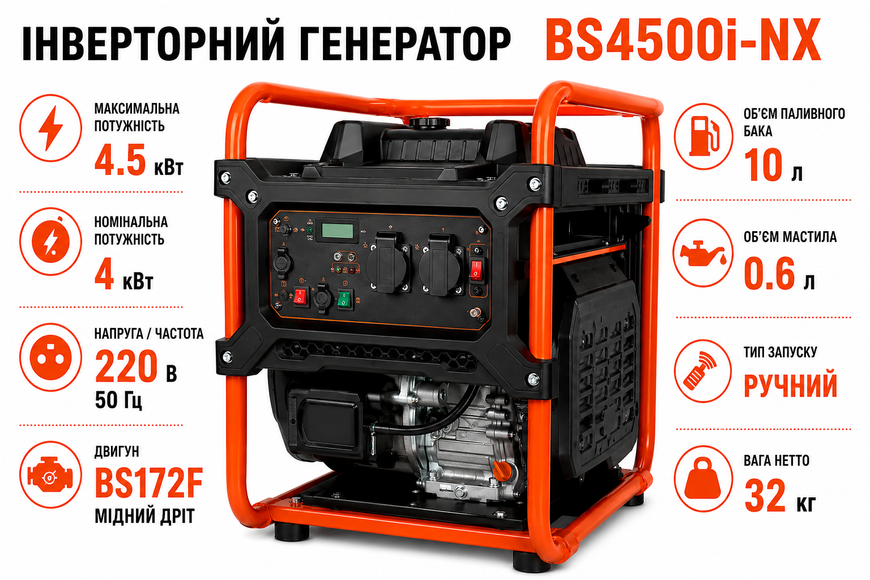 Інверторний генератор BISON BS4500i-NX 4 кВт BS4500 фото