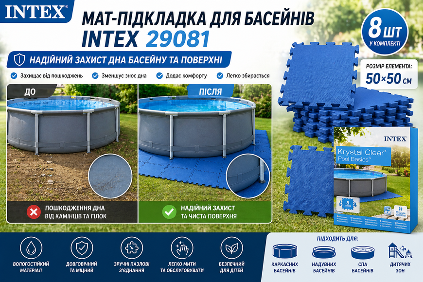 Мат-підкладка для басейну Intex 29081 50&times;50 см (8 шт) 29081 фото