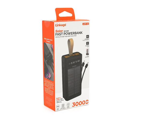 Power bank Linkage LKP-46, Solar 30000mAh, 22.5W, Кабелi Туре-С+Lighting, 0.70 kg, Black, Box Linkage LKP-46 фото