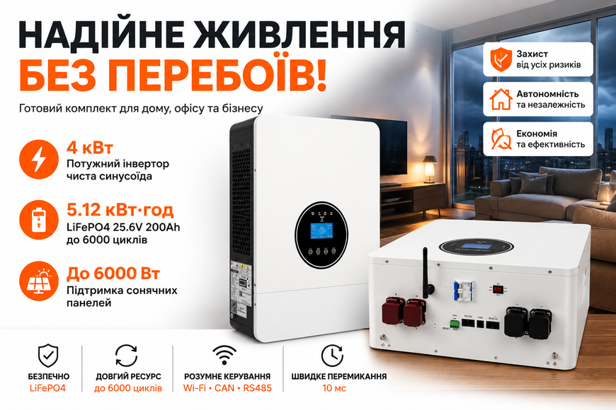 Комплект резервного живлення Felicity IVEM4024-II 4kW + MUST LP16-24200 5.12 кВт&middot;год 45561-32861 фото
