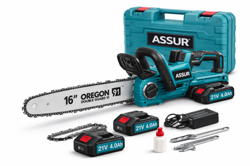 Потужна акумуляторна ланцюгова пила ASSUR ASR788 21V з шиною 16&Prime; (40 см), 2 акумулятори, кейс &mdash; професійна електропила для саду, дров і господарських робіт ASR788/МК фото
