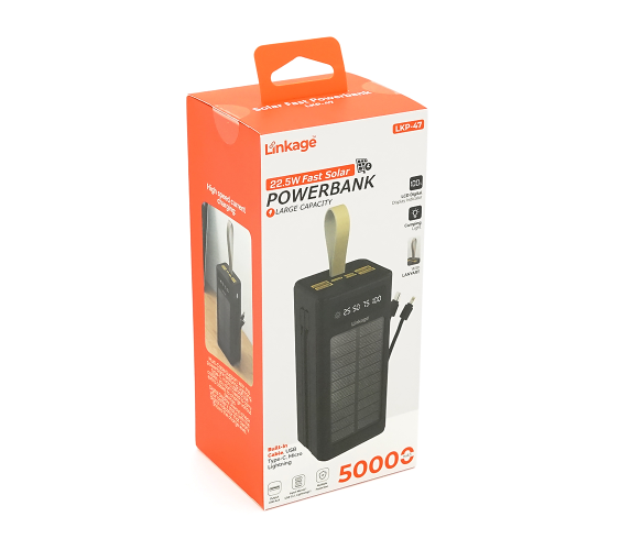 Power bank Linkage LKP-47 50000mAh, Solar, 22.5W, Кабелю Туре-С+Lighting, 1,060 kg, Black, Blister Linkage LKP-47 фото