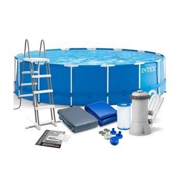 Каркасний басейн Intex 28242 Metal Frame 457&times;122 см з картриджним фільтр-насосом 3785 л/год, драбиною, тентом та підстилкою 28242 фото