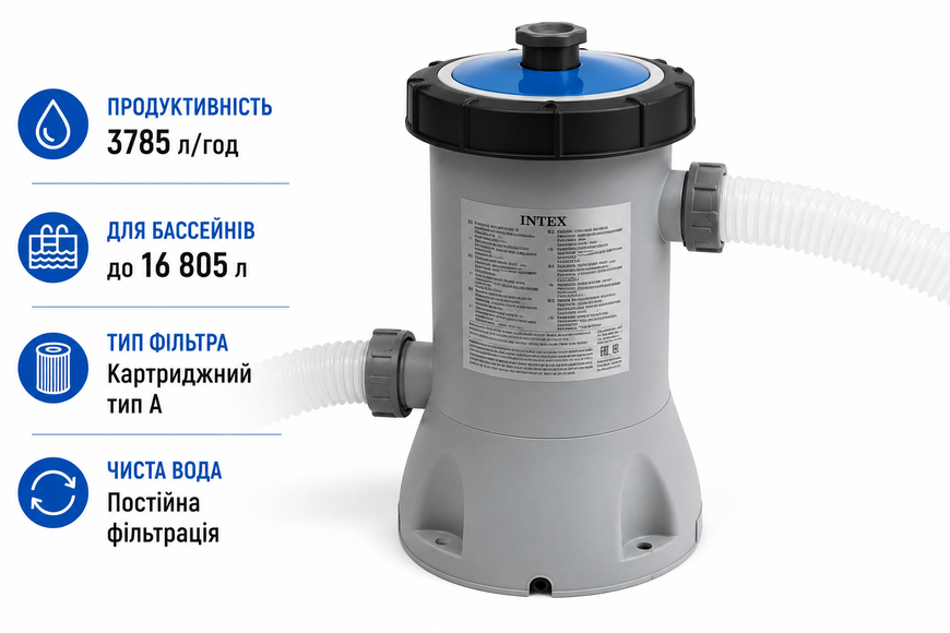 Каркасний басейн Intex 28242 Metal Frame 457&times;122 см з картриджним фільтр-насосом 3785 л/год, драбиною, тентом та підстилкою 28242 фото
