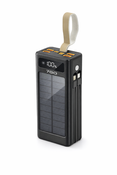 Powerbank 7GO GPW-09 30000mAh, Solar, 22.5W, Li-pol, LCD Display, Вхід:Type-C, Виходи: 2xUSB Type-C, 4xUSB Type-A, кабелю T-C/Ligh, 0,70, Black, Box 7GO GPW-09 фото