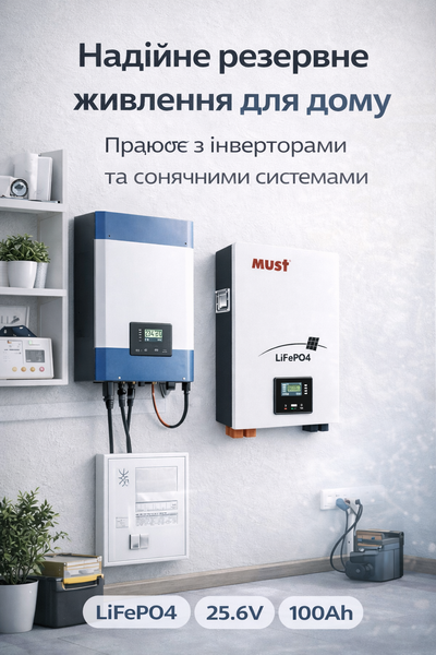 Акумуляторна батарея Must LiFePO4 25.6V 100Ah ( 450 x 400 x 140 ), 23kg, монтаж на стіну LP16-24100 фото