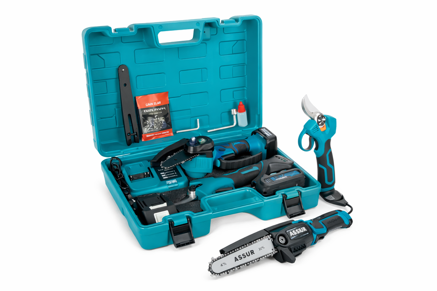 Акумуляторна міні-пила ASSUR ASR1013 18V 4"/6" з секатором, бездротова садова ланцюгова пила у кейсі ASR1013/МК фото