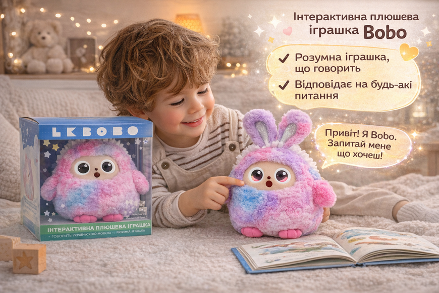Інтерактивна іграшка Bobo з штучним інтелектом, LED очима та голосовою взаємодією &mdash; розумна плюшева іграшка, що говорить, дитячий AI робот, подарунок для дітей 0240-4/МК фото