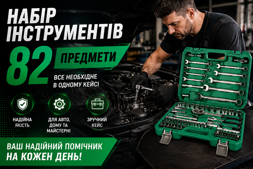 Набір інструментів 82 предмети з тріскачкою і головками в кейсі 82-24T 0241/МК фото