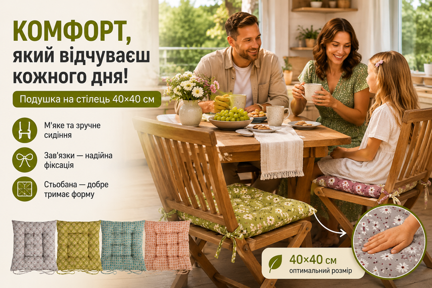 Подушка на стул 40x40 см &laquo;Маленькие цветы&raquo; стеганая с завязками №5, мягкая подушка для сиденья 125467 фото