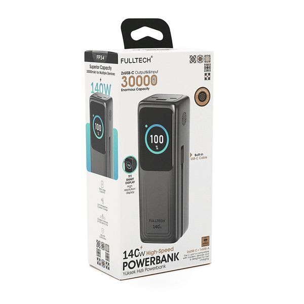 Powerbank Fulltech FP34 30000mAh, Fast charge PD140W, Li-pol, LCD Display, Вход:Type-C, Выходы: 2xUSB Type-C, 1xUSB Type-A, USB Type-C Cable, Box 44718 фото