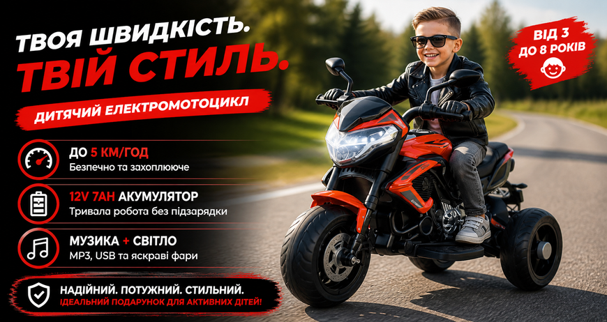 Дитячий електромотоцикл M 4152EL-3 Bambi Racer, 2 мотори 35W, акумулятор 12V7Ah, EVA колеса, музика, світло M 4152EL-3 фото