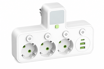 Мережевий фільтр-розгалужувач J24U з нічником, 3 розетки EU, 2 USB + Type-C, 2500 Вт, із заземленням та окремими вимикачами 0256/МК фото