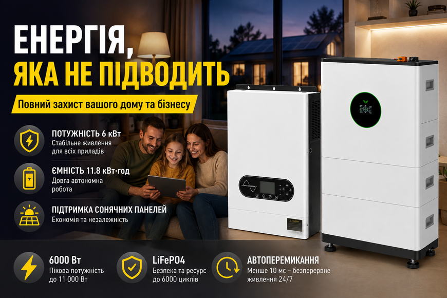 Комплект резервного живлення MUST PV18-6048ECO 6 кВт + акумулятор FelicityESS FLA48230-EU LiFePO4 51.2V 230Ah 11.8 кВт&middot;год 44596-45002 фото