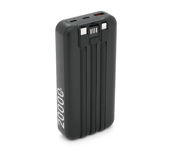 Powerbank ACL PW-117 20000 mAh PD 22.5W з кабелями USB-C/Lightning чорний 45611 фото