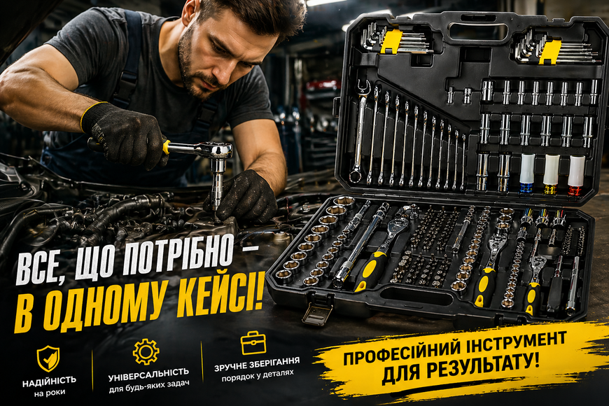 Набір інструментів 222 предмети в кейсі 222-72T з тріскачками, головками та бітами універсальний для авто і дому 0246/МК фото