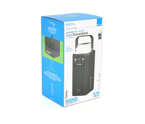 Powerbank ACL PW-152 80000 mAh 22.5W з 4 кабелями та ліхтарем чорний 45947 фото
