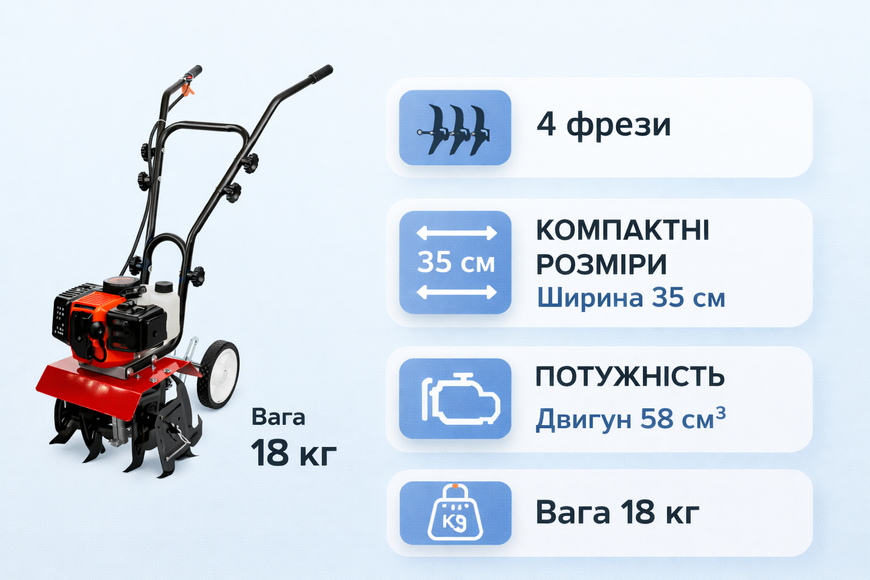 Бензиновий роторний культиватор ASSUR ASR756 | 2-тактний двигун, ручний стартер, фрези, для обробки ґрунту ASR756/МК фото