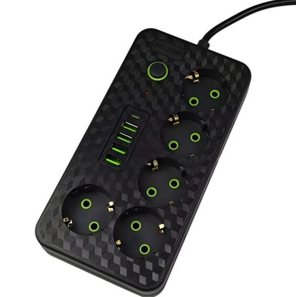 Мережевий фільтр-подовжувач 2505 на 5 розеток із заземленням, 4 USB, Type-C, кабель 3 м, 2500 Вт 0258/МК фото