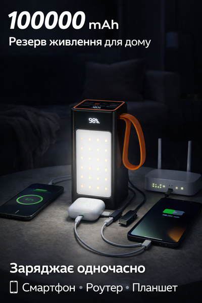 Повербанк 100000 mAh з LED-фонарем и быстрой зарядкой Hoco JA88A 22.5W 9797/DM фото