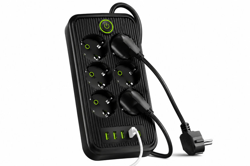 Мережевий подовжувач 3 м на 6 розеток із заземленням, 3 USB-A та USB-C, 2500 Вт, чорний 1222/VEN фото