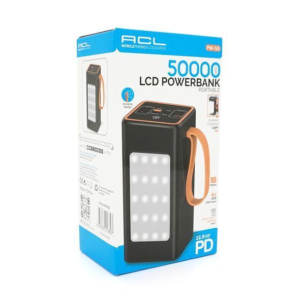 Powerbank ACL PW-55 50000mAh, PD 22.5W, 1,0 kg, Black, Blister 34003 фото