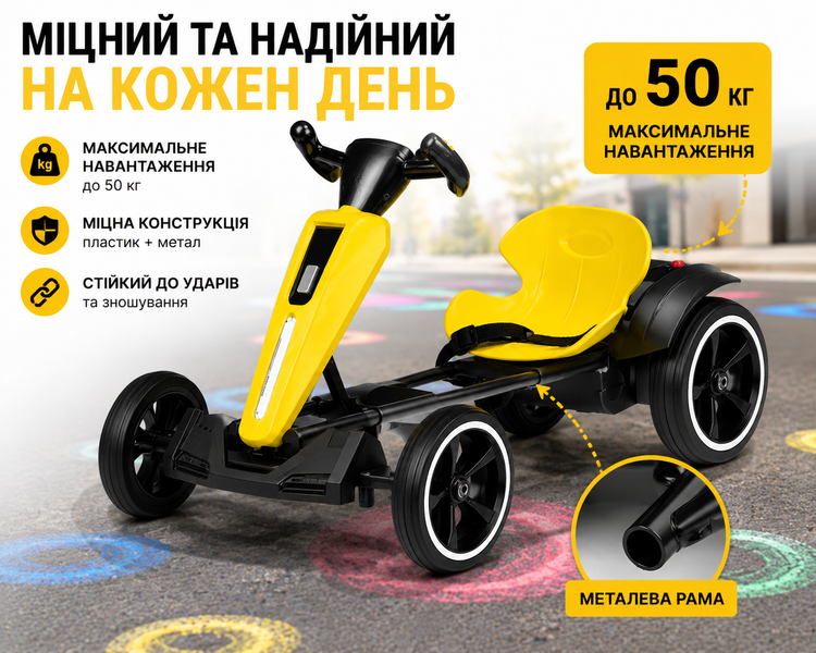 Складной детский электромобиль Go-Kart с пультом управления, музыкой и подсветкой 85&times;60&times;50 см желтый 0202-2/МК фото