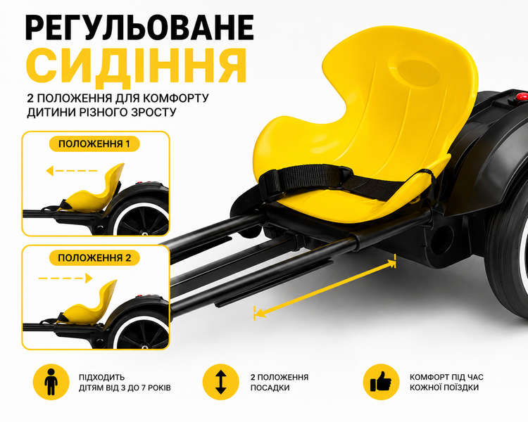 Складной детский электромобиль Go-Kart с пультом управления, музыкой и подсветкой 85&times;60&times;50 см желтый 0202-2/МК фото
