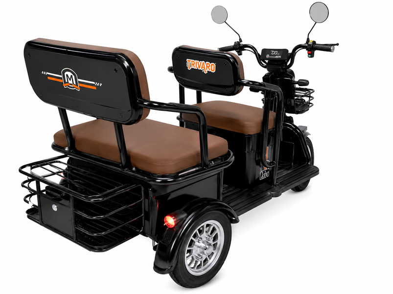 Електротрайк TRIVARO MAX 1000W з багажником, пасажирськими сидіннями та амортизацією, чорний 0269/МК фото