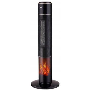 Керамічний колонний тепловентилятор Carruzzo DRP-2071C 2000W з імітацією каміна та пультом ДУ, чорний 0218/МК фото