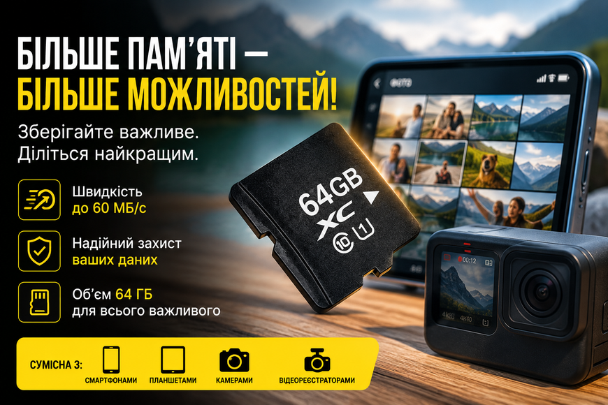 Карта пам&rsquo;яті MicroSDXC 64GB Class 10 Memory Card для смартфона, планшета, камери та відеореєстратора 23756/МК фото