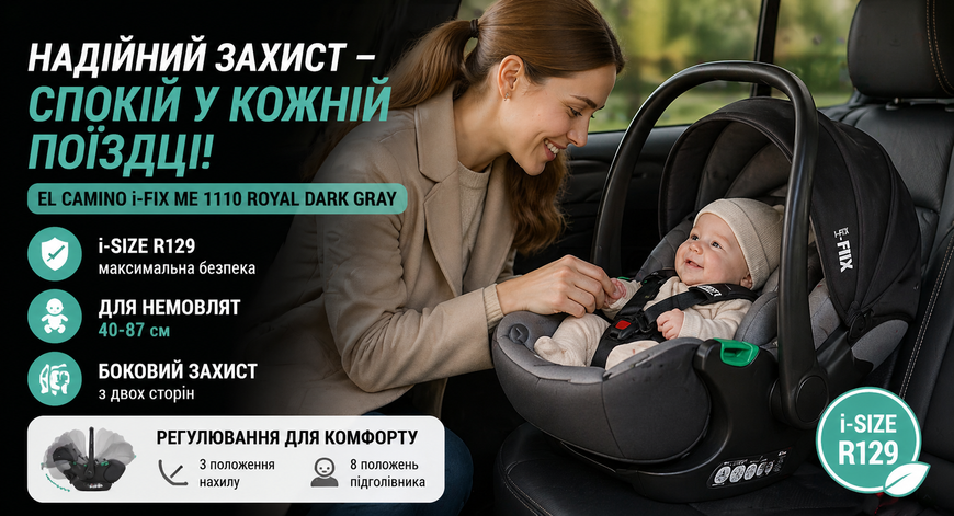 Детское автокресло El Camino i-FIX ME 1110 Royal Dark Gray i-Size R129 (40&ndash;87 см), автолюлька ME 1110 Royal Dark Gray фото