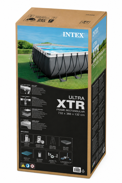 Каркасный бассейн Intex Ultra XTR Frame 26368 732x366x132 см с песочным фильтр-насосом 7900 л/ч, хлоргенератором, лестницей, тентом, скиммером и набором для ухода 26368 фото