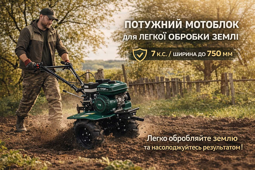 Мотоблок бензиновий MB-900-ZX TT AGRO MOTO 7 к.с. (170F, 215 см&sup3;), ремінний привід, 3+1 передачі, 4.00х10, ширина 750 мм, GREEN MB-900-ZX (3+1) фото