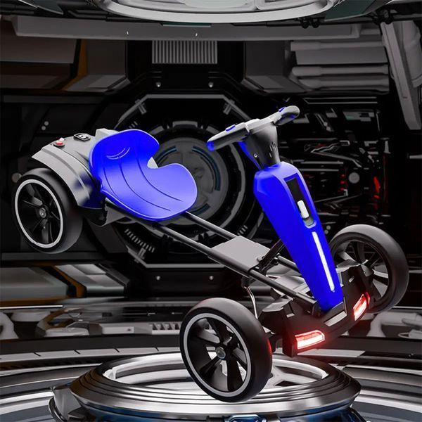 Складаний дитячий електромобіль Go-Kart &mdash; синій, пульт, музика, підсвітка, 6V 7Ah 0202/МК фото