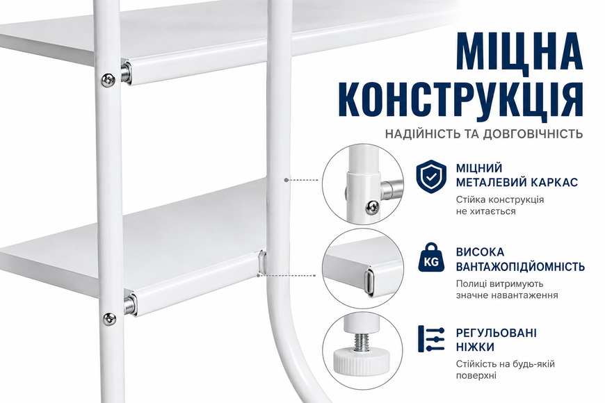Полиця-стелаж над пральною машиною 160&times;62&times;25 см TW-106, металевий органайзер для ванної кімнати 116857 фото
