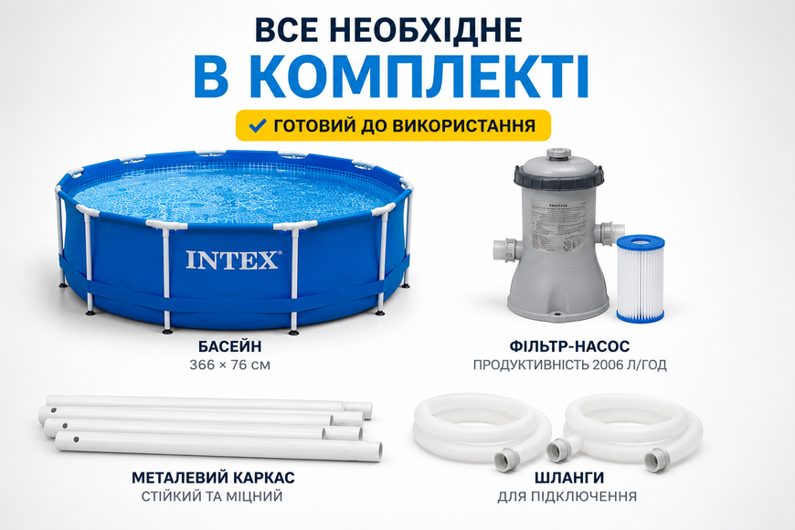 Каркасний басейн Intex 28212 Metal Frame з фільтр-насосом 366x76 см, 6503 л 28212 фото