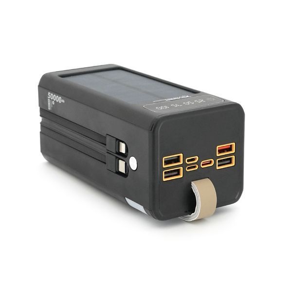 Powerbank 7GO GPW-01 50000mAh, Solar,PD22.5W, Li-pol, LCD Display, Вход:Type-C, Выходы: 2xUSB Type-C, 4xUSB Type-A, кабеля T-C/Ligh, 1,080, Black, Box 45006 фото