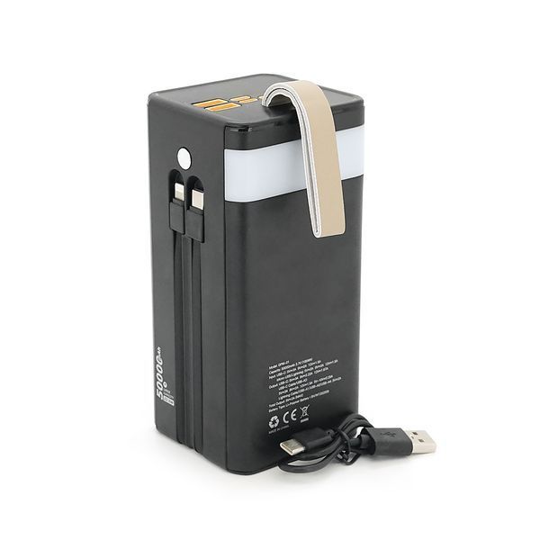 Powerbank 7GO GPW-01 50000mAh, Solar,PD22.5W, Li-pol, LCD Display, Вход:Type-C, Выходы: 2xUSB Type-C, 4xUSB Type-A, кабеля T-C/Ligh, 1,080, Black, Box 45006 фото