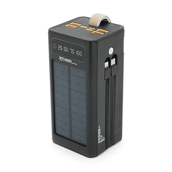 Powerbank 7GO GPW-01 50000mAh, Solar,PD22.5W, Li-pol, LCD Display, Вход:Type-C, Выходы: 2xUSB Type-C, 4xUSB Type-A, кабеля T-C/Ligh, 1,080, Black, Box 45006 фото