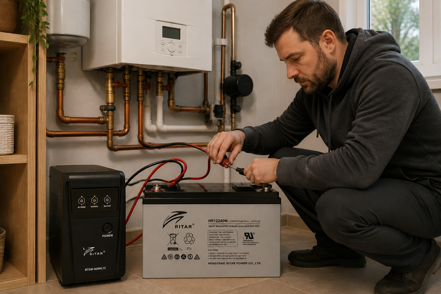 Комплект резервного живлення Ritar RTSW-600NL12 LED 360 Вт + AGM акумулятор Ritar HR12240W 12 В 65 А&middot;год для котла 28947-21969 фото